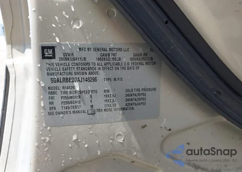 2010 Buick Enclave 1Xl z USA, uszkodzony, nr VIN 5GALRBED7AJ148296